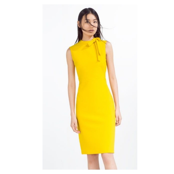 Zara Yellow Tube Dress with Bow Detail - Picture 3 of 12